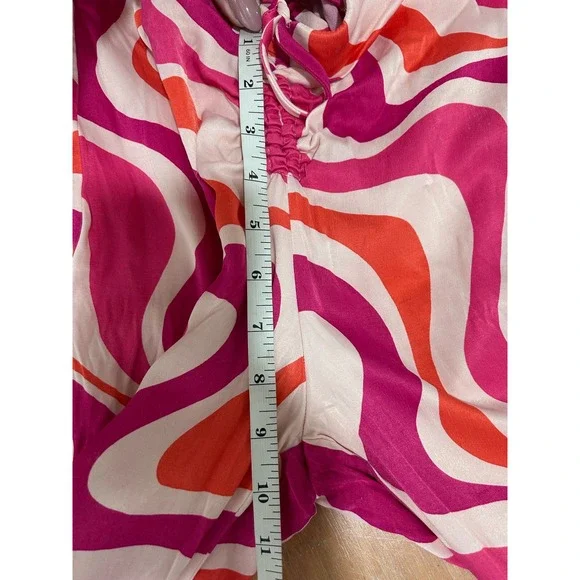 Zara Pink Orange Psychedelic Swirl Halter Top & Wide Leg Pants Set M Disco Retro - Picture 14 of 16